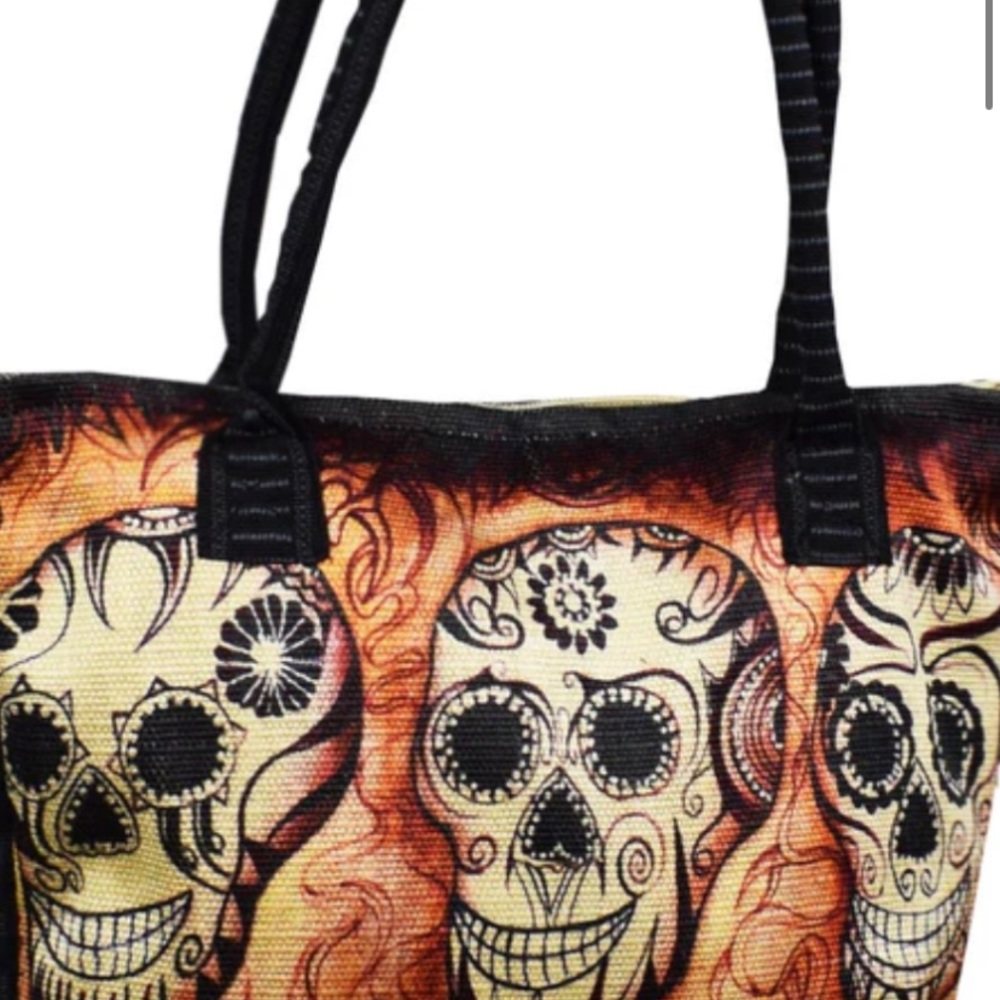 Black and Cream Sugar Skull Tote Bag
